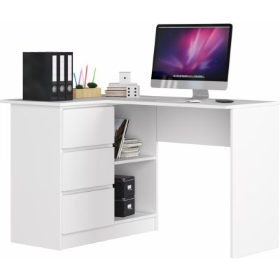 Akord 3xEliving LYNNA Desk B16 Left Biela Malý rohový písací stôl s tromi zásuvkami, ľavá strana, Rozmery: Výška: 77 cm, Šírka: 124,5 / 85 cm, Hĺbka: 45 / 48,5 cm