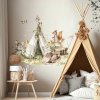 INSPIO Nálepka na stenu Woodland - Teepee stan a lesné zvieratká 90x90 zvieratá, akvarelové nálepky, forest - lesný svet zelená, hnedá, plnofarebný motív