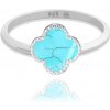 MINET Strieborný prsteň štvorlístok s tyrkysom veľ. 58