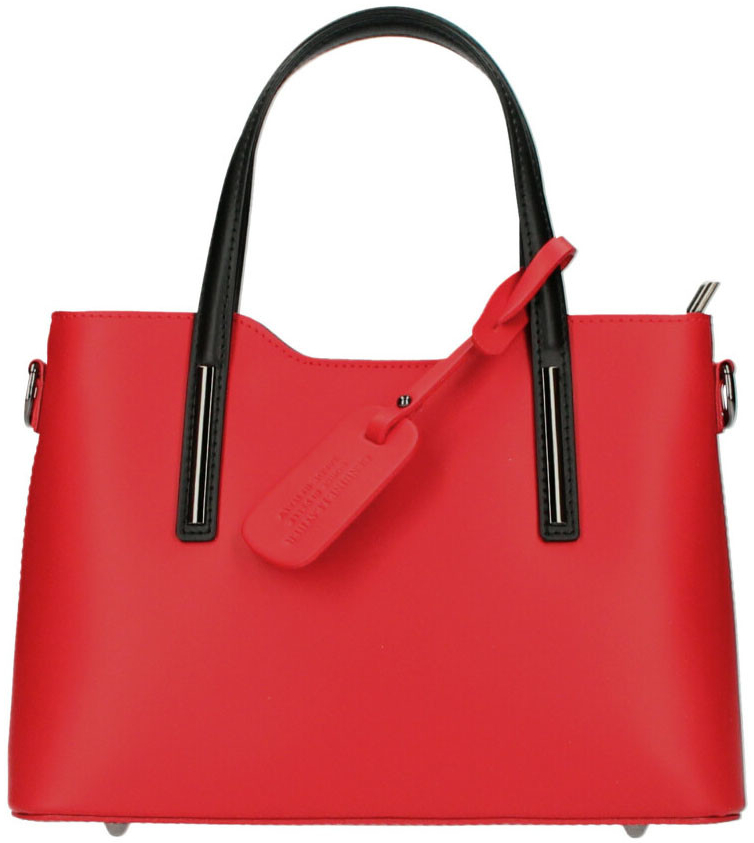 Borse in Pelle kožená červená dámska kabelka s čiernymi ramienkami do ruky Maila