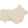 BABY NELLYS Zimná pletená čiapočka s šálom TEDDY - béžová s brmbolcami, vel. 62/68, 62/68 (3-6m)
