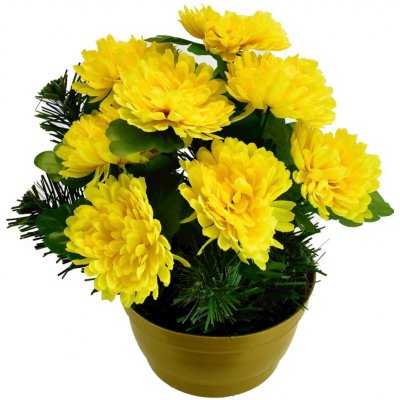Umelá kvetina Chryzantéma v kvetináči, žltá, 22 x 23 cm