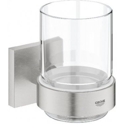 Grohe QuickFix Start Cube - Pohárik na kefky a pastu, s držiakom, sklo/supersteel 41097DC0