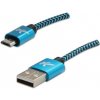 Logo USB kábel (2.0), USB A samec - microUSB samec, 2m, 480 Mb/s, 5V/1A, modrý, box, nylonové opletenie, hliníkový kryt konektora