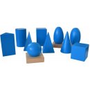 Montessori Geometrické telesá s podstavcami a krabicou