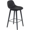 Muuto Barová stolička Fiber Stool 65cm, Wood Base, black leather