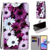 Peňaženkové kožené puzdro DRAWING na Xiaomi Redmi Note 10 5G - Chrysanthemum Pink White Purple