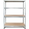 Majster Regál Bezskrutkový kovový regál RIVET, 180x120x45 cm, 4x HDF polica, zinok, Zinok