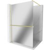 Mexen Kioto+, sprchová zástena Walk-In s poličkou a vešiakom 80 x 200 cm, 8mm sklo vzor zrkadlo, zlatý matný profil, 800-080-121-55-50