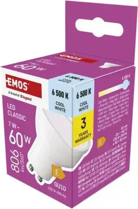 EMOS LED žiarovka Classic MR16 / GU10 / 7 W (60 W) / 806 lm / Studená biela