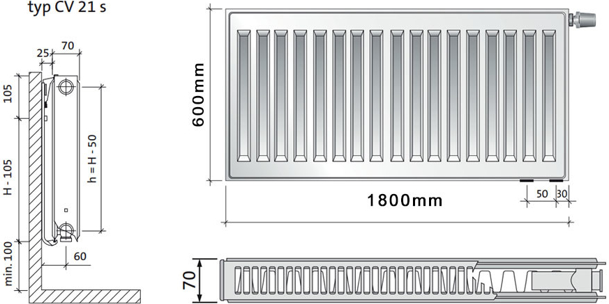 Purmo CV21s 600 x 1800