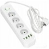 Predlžovací Kábel 4 zásuvky 1,5m predlžovacia lišta biela + 4x USB s vypínačom