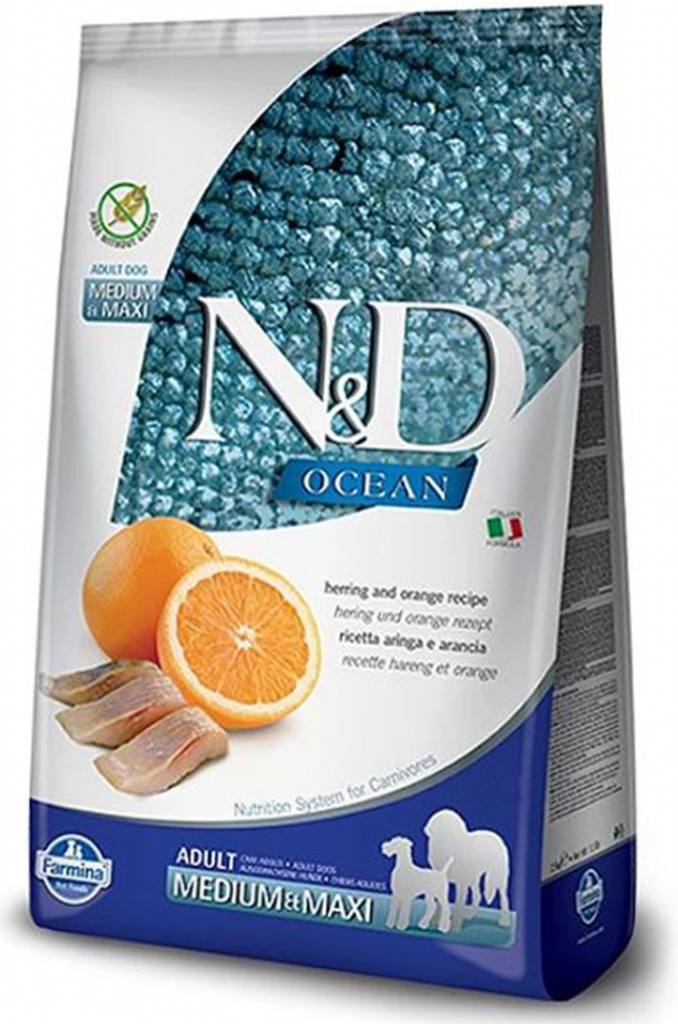 N&D dog Ocean Adult Medium & Maxi Herring and Orange 12 kg