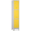 Rauman Kovová šatníková skrinka - 3 boxy, 38 x 45 x 195 cm, pevné nohy, cylindrický zámok, žltá - ral 1023