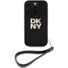 DKNY PU Leather Stack Logo Wrist Strap Zadní Kryt pro iPhone 16 Pro Max Black