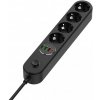 ColorWay 4 zásuvky SCHUKO 2m s vypínačom čierna + 3*USB-A, 1*USB-C CW-CHE44PDB - Prepäťová ochrana