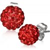 Šperky eshop - SHAMBALLA náušničky z ocele - červené guličky s kamienkami Q3.10