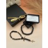 Darčekový set pre tatina - náramok z čiernej lávy + Ruženec ( viac variantov) Obvod zápästia: 19cm, Náramok: Čierna láva, Ruženec: Krátky s krížikom