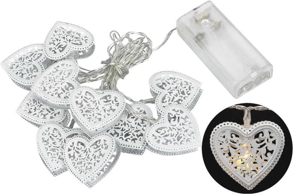 Platinium Svetelná LED reťaz 10 diód kovové srdce 1,6 m teplá biela