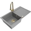 Mexen Leo, 1-komorový granitový drez 900x500x190 mm a drezová batéria Elia, šedá, 6501-71-670101-50