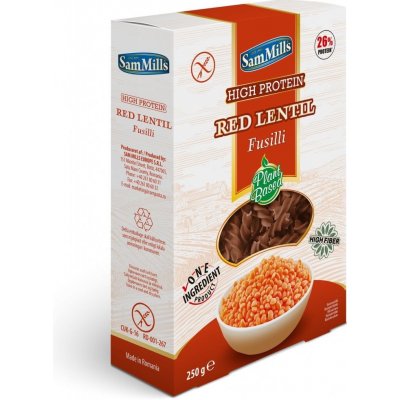 Sam mills Bezlepkové strukovinové cestoviny Fusilli z šošovice červenej 250 g