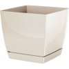Prosperplast Štvorcový kvetináč COUBI SQUARE P 15,5 cm krémový