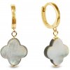 Strieborné pozlátené náušnice kruhy šedé Creoles Clover KCRGCLOV1MPB Mother of Pearl
