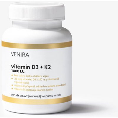 VENIRA vitamín D3 + K2, 80 kapsúl 80 kapsúl