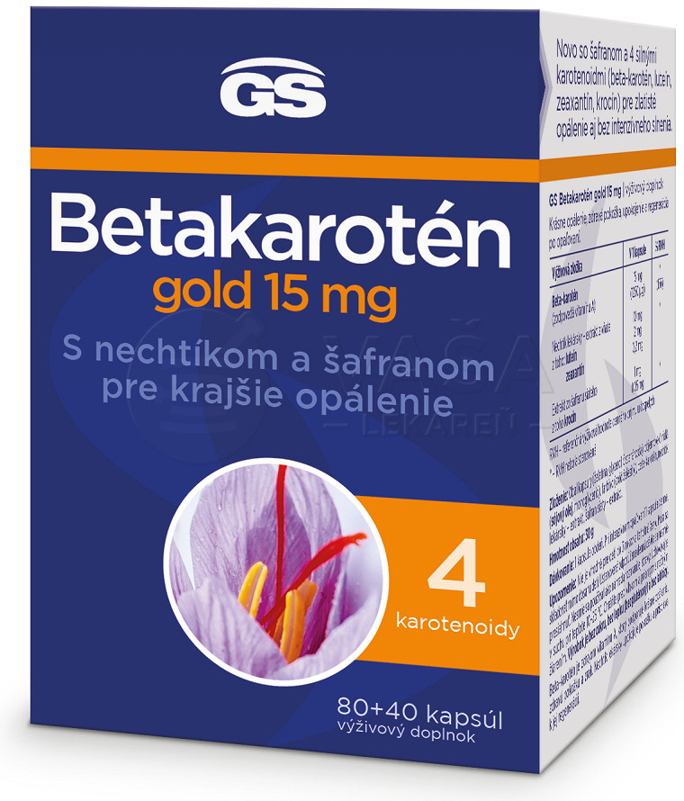 Gs Betakarotén Gold 15 Mg s nechtíkom a šafranom 80+40 kapsúl