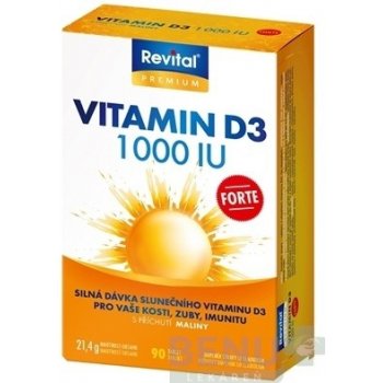 Revital Vitamín D3 FORTE 1 000 IU tbl s príchuťou maliny 90 ks