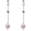 Šperky eshop - Detské strieborné náušnice 925 - ružové zirkónové srdce, guľôčky, retiazka SP96.27