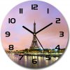 Sklenené hodiny okrúhle Eiffelova veža Paríž fi 30 cm