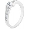 Šperky eshop - Strieborný prsteň 925, rozdelené zvlnené ramená, okrúhly číry zirkón M14.21 - Veľkosť: 46 mm