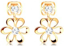 Šperky eshop diamantové náušnice v žltom zlate kvietok s oblými lupeňmi číre brilianty BT503.55