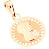 Šperky eshop - Prívesok zo žltého 9K zlata - okrúhly medailón s Pannou Máriou, lesklo-matný S1GG82.11