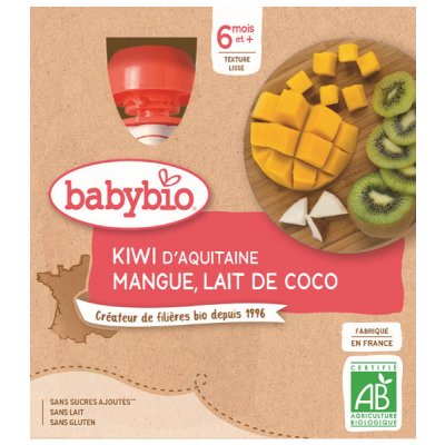 BABYBIO Pyré kiwi, mango, kokosové mlieko 4x 90 g