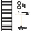 CERANO - Kúpeľňový radiátorový set Fulgidus - kombinované vykurovanie, termo tyč - bočné jednobodové pripojenie - 616W - čierna matná - 1190x430 mm CER-663802