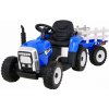 JOKO Elektrický traktor s vlečkou na drevo BLOW s diaľkovým ovládaním, penové kolesá, kožené sedadlo, Led svetlá, USB, MP3, modrý