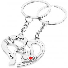Šperky eshop Prívesok na kľúče pre zamilovaných dve polovice srdca šíp srdiečka Y23.2