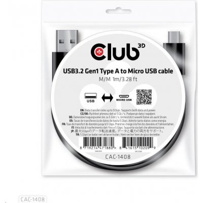 Club3D CAC-1408 USB 3.2 Gen1 Type-A to Micro USB Cable M/M, 1m