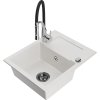 Mexen Enzo, 1-komorový granitový drez 576x465x174 mm a drezová batéria Aster, biela, 6506-20-73450-07-B