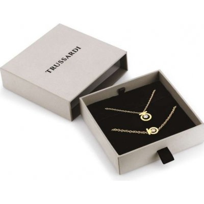 Trussardi pozlátený set šperkov so zirkónmi T-Logo TJAXC66 náhrdelník náramok