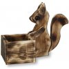 Wooline Drevený obal na kvetináč motív veverička, opálené drevo 35 x 31 x 15,5