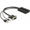 Delock 62597 HDMI / VGA / USB / jack adaptér [1x HDMI zásuvka - 1x D-SUB zástrčka 15-pólová, USB-A zástrčka, jack zástrčka 3,5 mm] čierna 0.25 m; 62597