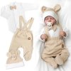 Baby Nellys Bavlnená súprava Gentleman body, polodupačky s lakom a čiapočka béžová/biela Veľ. 68