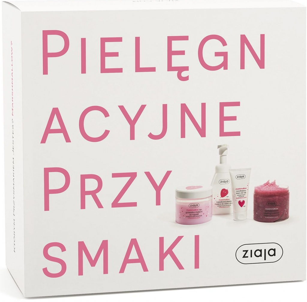 Ziaja I ♥ Ziaja Marshmallow telový peeling 300 ml + tekuté mydlo na ruky 250 ml + mycí želé 260 ml + krém na ruky 50 ml darčeková sada