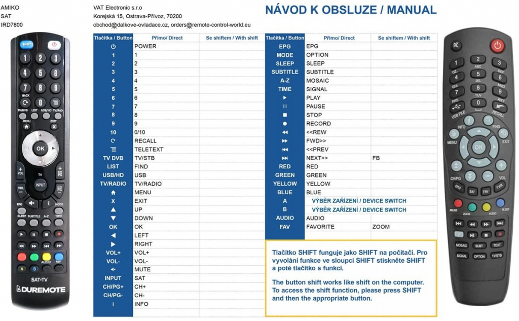 Diaľkový ovládač Amiko IRD7800