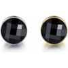 Šperky eshop - Fake plug do ucha z ocele 316L - brúsený čierny kameň, rôzne prevedenia AB30.14 - Farba: Zlatá
