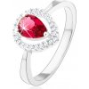 Šperky eshop - Strieborný prsteň 925, ružová zirkónová slza, trblietavá kontúra SP66.06 - Veľkosť: 51 mm