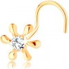 Šperky eshop - Piercing do nosa zo žltého 14K zlata - lesklý kvet so zirkónom, zahnutý S2GG141.07